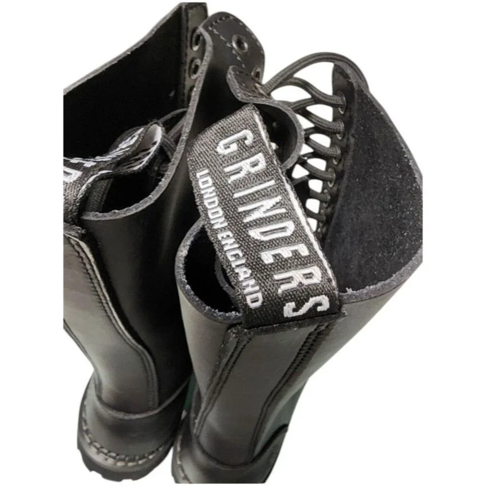 Grinders London England Black 20-Eye Leather Steel Toe Boots Size EU 39 King CS